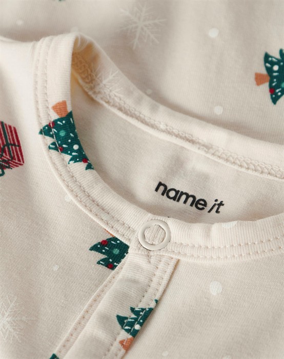 NBNVismas LS Nattøj - Whitecap Gray/Xmas AOP